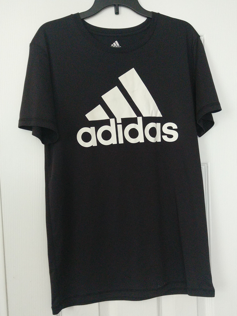 adidas Boys Athletic Black Short Sleeve Tee with White Logo Size L 14-16
